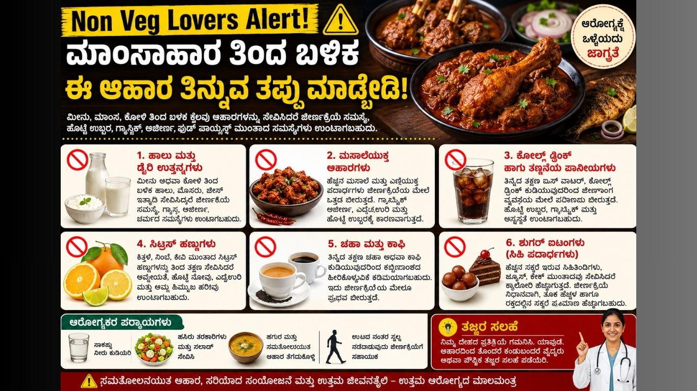 ಮಾಂಸಾಹಾರ ತಿಂದ ಬಳಿಕ ತಿನ್ನಬಾರದ ಆಹಾರಗಳು